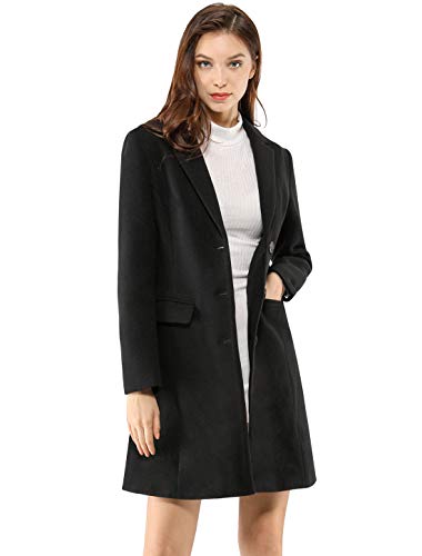Allegra K Damen Wollmantel Revers Knopfleiste Wintercoat Mantel Schwarze XL von Allegra K