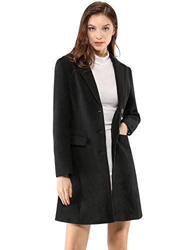 Allegra K Damen Wollmantel Revers Knopfleiste Wintercoat Mantel Schwarze XXL von Allegra K