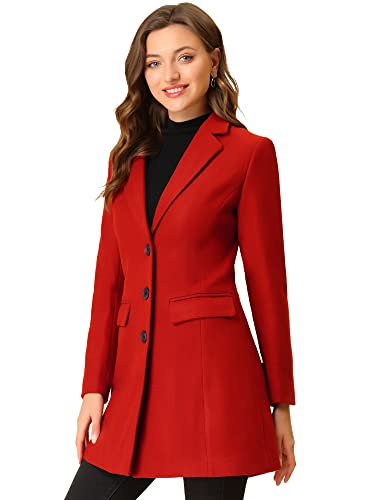 Allegra K Damen Wollmantel Revers Knopfleiste Wintercoat Mantel Rot L von Allegra K