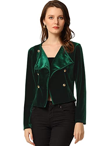 Allegra K Damen Langarm Knöpfen Revers Zweireihig Revers Samt Jacke Dunkel Grün M von Allegra K