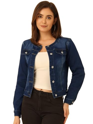 Allegra K Damen Langarm Kragenlos Knopfleiste Jeansjacke Denim Jacke Tief Blau XS Allegra K Damen Langarm Kragenlos Knopfleiste Jeansjacke Denim Jacke Tief Blau XS von Allegra K