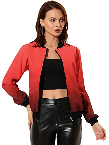 Allegra K Damen Langarm Kragenlos Reißverschluss Windbreaker Bomberjacke Jacke Rot L von Allegra K