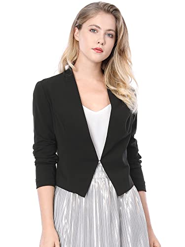 Allegra K Damen Langarm Offen Asymmetrisch Crop Blazer Jacke Schwarz L von Allegra K