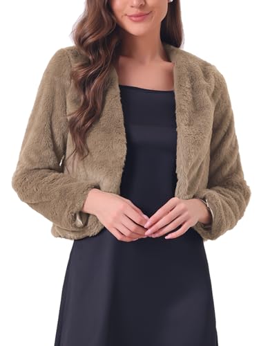 Allegra K Damen Langarm Kurze Jacke Kunstpelz Offen Front Crop Fell Hochzeits Braut Winterjacke Dunkles Khaki L von Allegra K