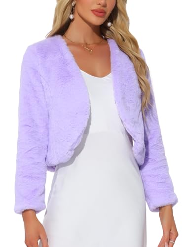 Allegra K Damen Langarm Kurze Jacke Kunstpelz Offen Front Crop Fell Hochzeits Braut Winterjacke Helles Lila S von Allegra K