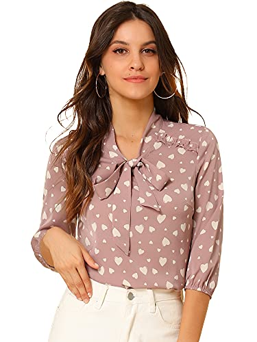 Allegra K Damen 3/4 Ärmel Schluppenbluse Schleife Oberteil Polka Dots Rüschen Elegant Top Rosa S von Allegra K