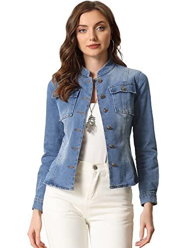 Allegra K Damen Langarm Lässig Jeansjacke Klassische Stehkragen Jeansjacken Jacke Blau XS von Allegra K