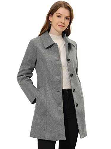 Allegra K Damen Langarm Mantel Revers Knopfleiste Elegant Arbeit Wintermantel Grau XL von Allegra K