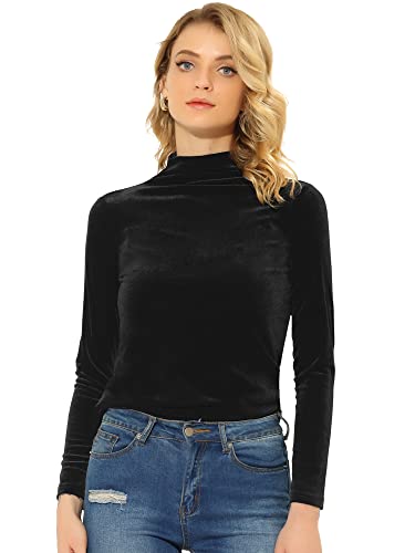 Allegra K Damen Velvet Oberteil Langarm Rollkragen Stretch Samt Basic Top Bluse Schwarz M Allegra K Damen Velvet Oberteil Langarm Rollkragen Stretch Samt Basic Top Bluse Schwarz M von Allegra K
