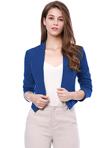 Allegra K Damen Langarm Offen Asymmetrisch Crop Blazer Jacke Blau XS Allegra K Damen Langarm Offen Asymmetrisch Crop Blazer Jacke Blau XS von Allegra K