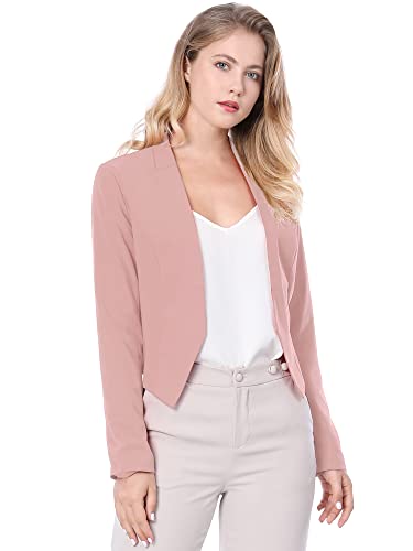 Allegra K Damen Langarm Offen Asymmetrisch Crop Blazer Jacke Rosa L von Allegra K