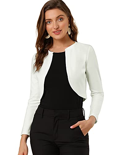 Allegra K Damen Langarm Bolero Offen Elegante Crop Jacke Arbeit Shrug Weiß L von Allegra K