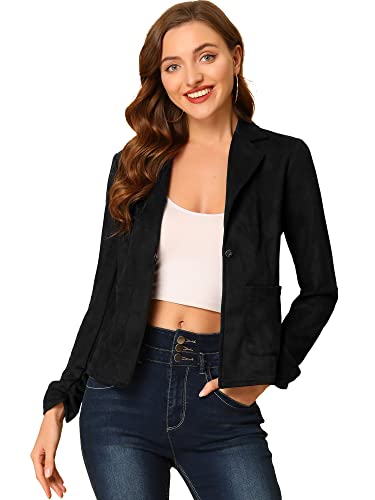 Allegra K Damen Wildlederjacke Langarm Offen Kordelzug Faux Wildleder Blazer Jacke Schwarz L von Allegra K