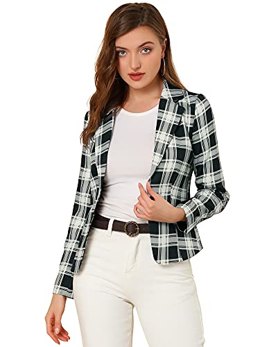 Allegra K Damen Sakko Langarm Gekerbter Kragen Elegant Offen Blazer Jacke Schwarz-Karo L von Allegra K