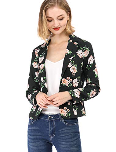 Allegra K Damen Sakko Langarm Gekerbter Kragen Elegant Offen Blazer Jacke Schwarz-Blumig M von Allegra K