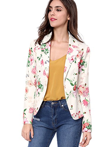 Allegra K Damen Langarm Offen Revers Blumen Blazer Jacke Weiß-Blumig XL von Allegra K