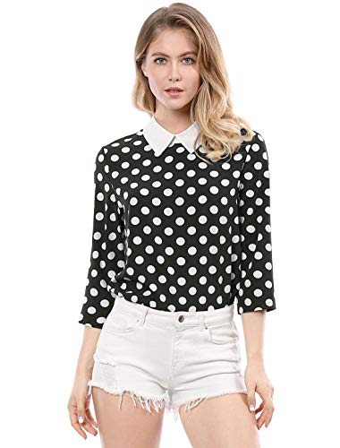 Allegra K Damen Halloween 3/4 Ärmel Blusenkragen Oberteil Polka Dots Weihnachts Elegante Top Bluse Schwarz L von Allegra K