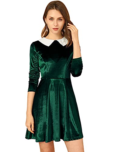 Allegra K Damen Langarm Panel Bubikragen Samt Minikleid Kleid Verde M von Allegra K