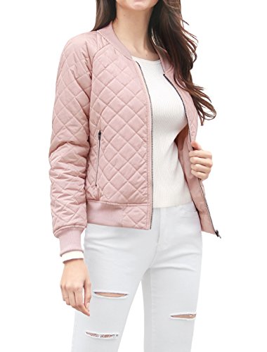 Allegra K Damen Langarm Raglan Reißverschluss Gesteppt Bomberjacke Jacke Rosa L von Allegra K