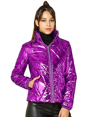 Allegra K Damen Langarm Reißverschluss Metallic Daunenjacke Jacke Violett XS von Allegra K