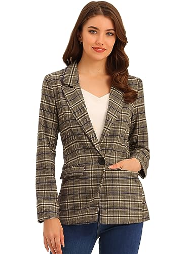 Allegra K Damen Langarm Revers Hahnentritt Karriert Blazer Jacke Blau Braun L von Allegra K