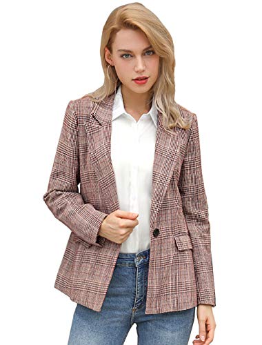 Allegra K Damen Langarm Revers Hahnentritt Karriert Blazer Jacke Burgundy L von Allegra K