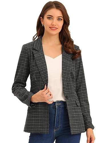 Allegra K Damen Langarm Revers Hahnentritt Karriert Blazer Jacke Grau Schwarz M von Allegra K