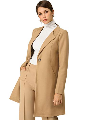 Allegra K Damen Langarm Revers Knopfleiste Einreiher Wollmantel Mantel Khaki S von Allegra K