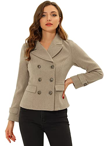 Allegra K Damen Langarm Revers Zweireiher Button Peacoat Mantel Hellbraun L von Allegra K