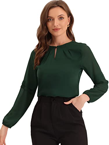 Allegra K Damen Langarm Rundhals Cut Out Ruffle Panel Chiffon Top Bluse Armee Grün M von Allegra K