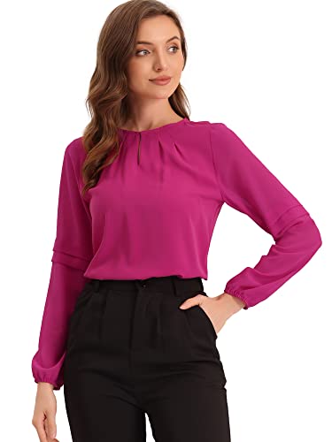 Allegra K Damen Langarm Rundhals Cut Out Ruffle Panel Chiffon Top Bluse Hot Pink XS von Allegra K