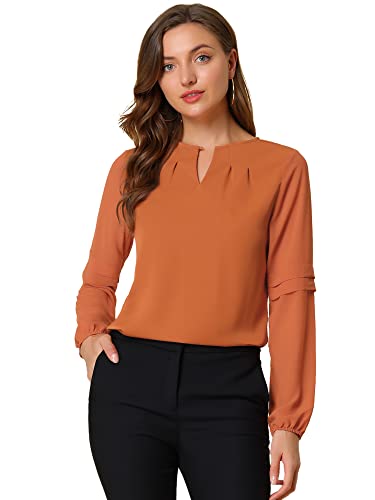 Allegra K Damen Langarm Rundhals Cut Out Ruffle Panel Chiffon Top Bluse Orange M von Allegra K