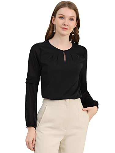 Allegra K Damen Langarm Rundhals Cut Out Ruffle Panel Chiffon Top Bluse Schwarz M von Allegra K