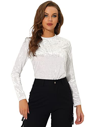 Allegra K Damen Langarm Rundhalsausschnitt Lässig Samt T-Shirt Top Bluse Weiß 3XL von Allegra K