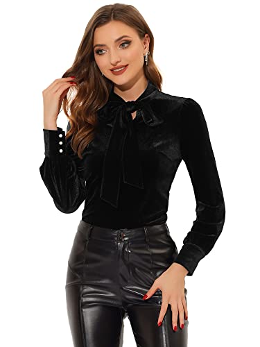 Allegra K Damen Velvet Oberteil Langarm Krawatten Ausschnitt Casual Arbeit Samt Top Bluse Schwarz M Allegra K Damen Velvet Oberteil Langarm Krawatten Ausschnitt Casual Arbeit Samt Top Bluse Schwarz M von Allegra K