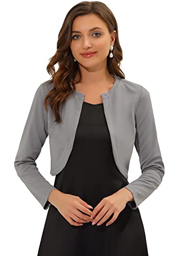 Allegra K Damen Langarm Shrug Cropped Cardigan Stricken Geschwungener Saum Offene Vorderseite Bolero Shrug für Kleider Arbeit Business, GRAU, X-Klein Allegra K Damen Langarm Shrug Cropped Cardigan Stricken Geschwungener Saum Offene Vorderseite Bolero Shrug für Kleider Arbeit Business, GRAU, X-Klein von Allegra K