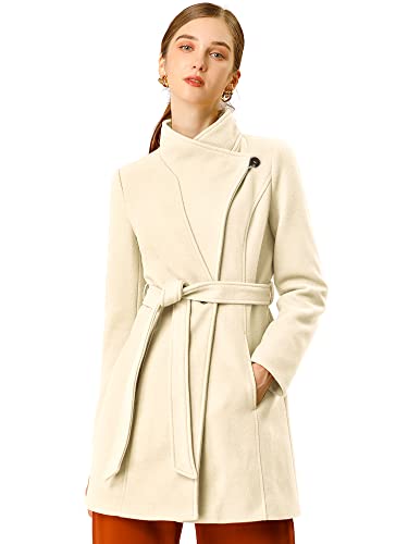 Allegra K Damen Langarm Stehkragen Bindegürtel Trenchcoat Mantel Beige M von Allegra K