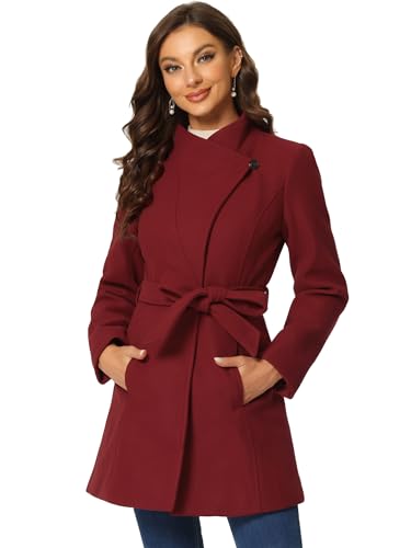 Allegra K Damen Langarm Stehkragen Bindegürtel Trenchcoat Mantel Dunkel Rot L von Allegra K