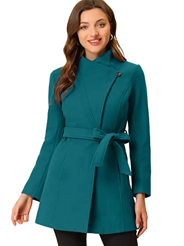 Allegra K Damen Langarm Stehkragen Bindegürtel Trenchcoat Mantel Dunkles Seeblau L von Allegra K