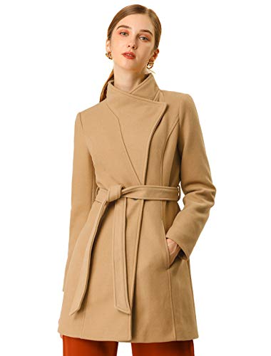 Allegra K Damen Langarm Stehkragen Bindegürtel Trenchcoat Mantel Khaki XS von Allegra K