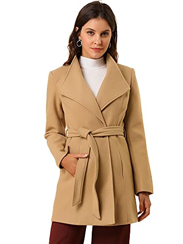Allegra K Damen Langarm Stehkragen Bindegürtel Trenchcoat Mantel Khaki XS von Allegra K