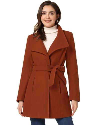 Allegra K Damen Langarm Stehkragen Bindegürtel Trenchcoat Mantel Rot Braun XS von Allegra K