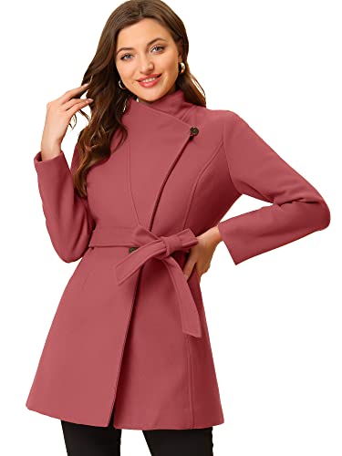 Allegra K Damen Langarm Stehkragen Bindegürtel Trenchcoat Mantel Wassermelone Rot L von Allegra K