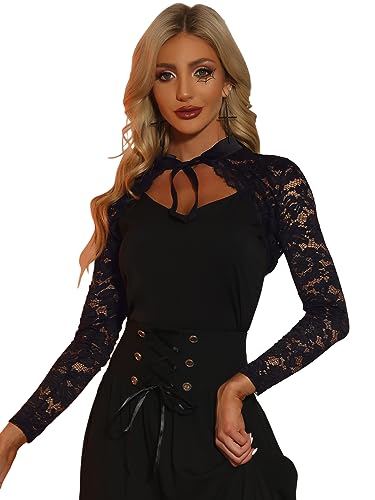 Allegra K Damen Langarm Stehkragen Durchsichtig Spitze Gekürzte Elegant Shrug Bolero Schwarz XL von Allegra K