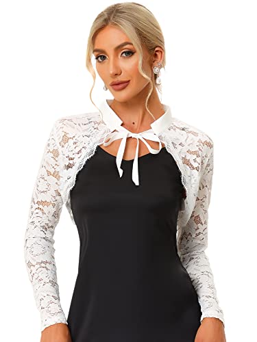 Allegra K Damen Langarm Stehkragen Durchsichtig Spitze Gekürzte Elegant Shrug Bolero Weiß M von Allegra K