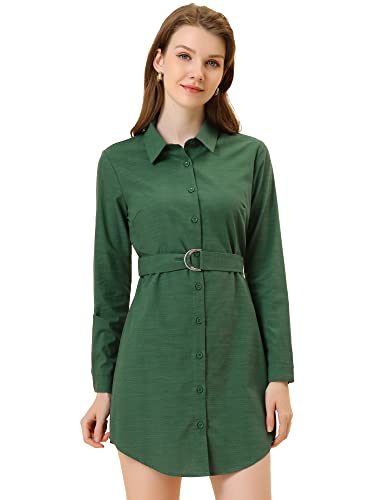 Allegra K Damen Langarm Stehkragen Knopfleiste Shirtkleid Minikleid Kleid Grün XL von Allegra K