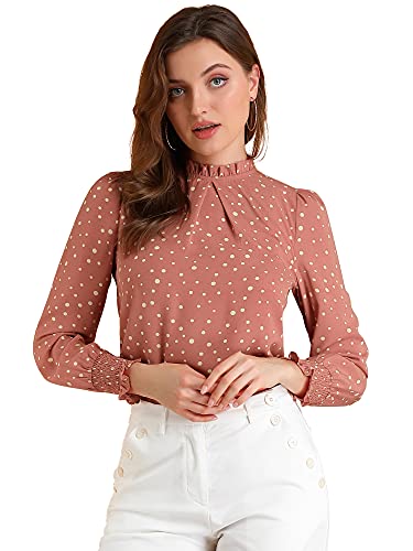 Allegra K Damen Langarm Stehkragen Rüschen Blumen Elegant Top Bluse Dunkelrosa M von Allegra K