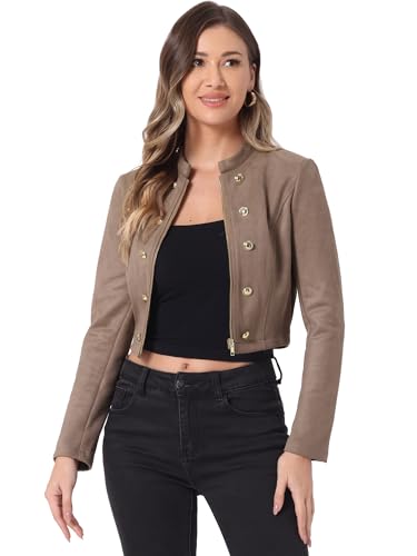 Allegra K Damen Langarm Stehkragen Zweireihig Reißverschluss Wildlederjacke Jacke Kaffee L von Allegra K