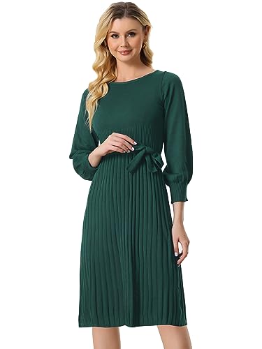 Allegra K Damen Langarm Strickkleid Rundhalsausschnitt Lässig Plissiert Laternenärmel Pulloverkleider Grün L von Allegra K