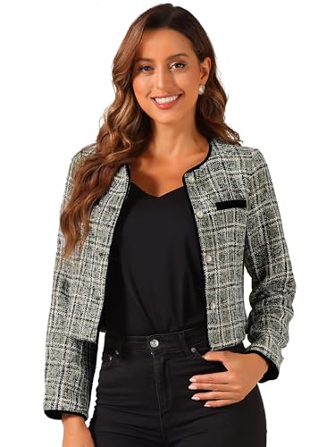 Allegra K Damen Langarm Tweed Jacke Lässig Rundhalsausschnitt Knopfverschluss vorne Jacken Grün XL von Allegra K